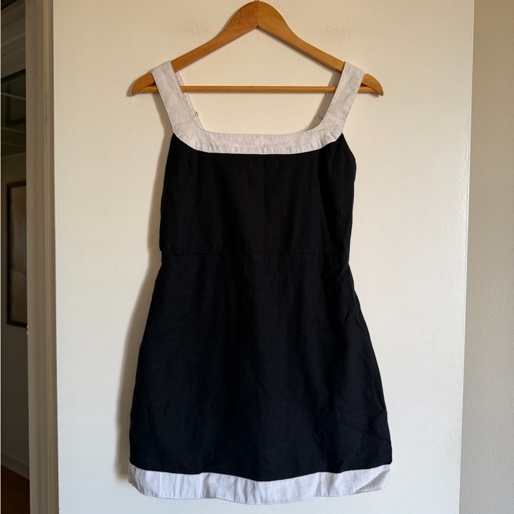 Abercrombie & Fitch Black White Contrast Linen Blend Smock Mini Dress size MP - Picture 4 of 7
